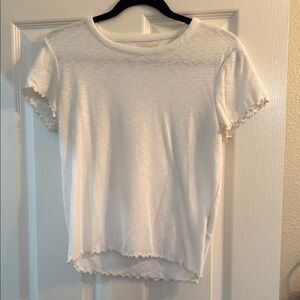 Madewell White Tee with Ruffle Seam